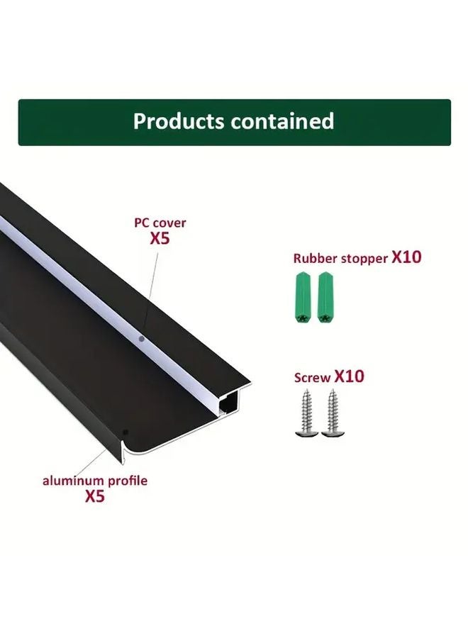 Black Aluminum LED Baseboard Light 3 3ft H65mm With White Cover Ambient Lighting - Image 2
